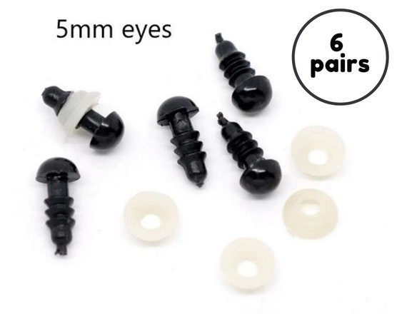 5mm BLACK safety eyes (6 pairs) plastic, amigurumi, animal, plastic, tiny  small craft safety eyes