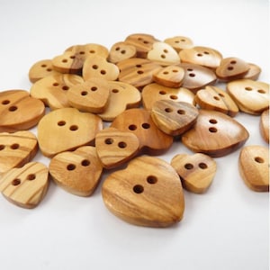 Heart Olive Wood Buttons - 12mm, 15mm and 20mm (5pk), Made in Italy, Highest Quality