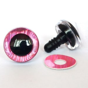 Pink Iris 3D Style Trapezoid Safety Eyes and Washers (Sizes 12m - 40mm) 1 Pair -Amigurumi, Animal, Stuffed Creation, Crochet, Craft Supplies
