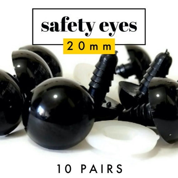 20mm Safety Eyes Black With Washers 10 Pairs Large Multi Pack, Plastic  Amigurumi Eyes for Animal, Crocheting Large Craft Safety Eyes 