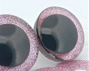Clear Safety Eyes with Light Pink Frost Glitter Slip & Black Iris with Washers - 9 sizes (12mm-40mm) Amigurumi, doll, toy, animal, crochet