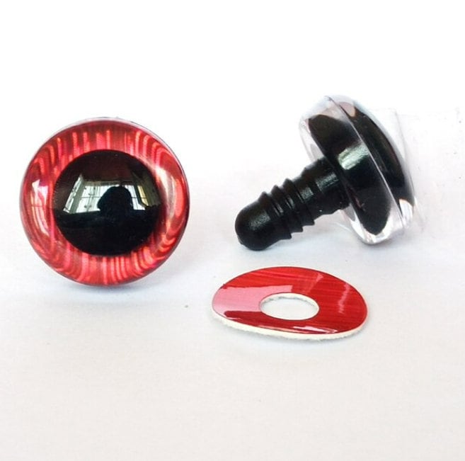 Red Iris 3D Style Trapezoid Safety Eyes and Washers (Sizes 12m - 40mm) 1 Pair -Amigurumi, Animal, Stuffed Creation, Crochet, Craft Supplies