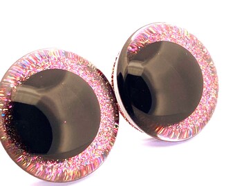 Clear Safety Eyes with Multicolor Glitter Slip & Black Iris with Washers - 8 sizes (14mm-40mm) Amigurumi, doll, toy, animal, crochet, plush