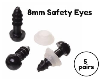 Ojos de seguridad NEGROS de 8 mm (5 pares) plástico, amigurumi, animal, plástico, manualidades ojos de seguridad para peluches