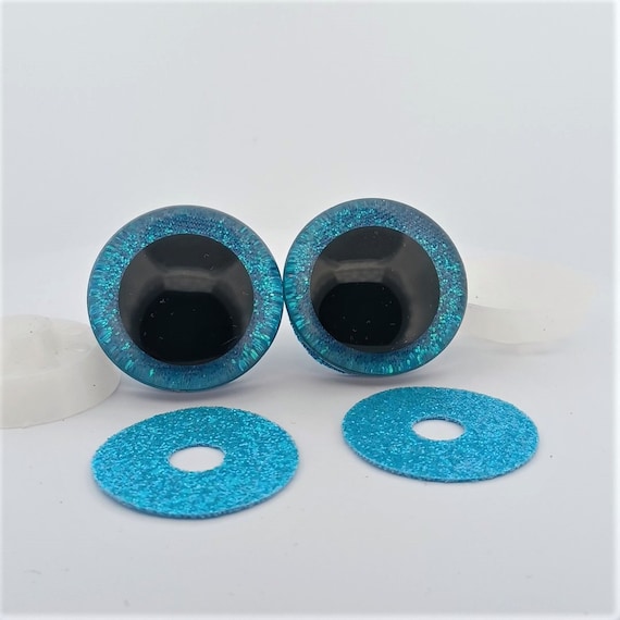 Clear Safety Eyes With Blue Frost Glitter Slip & Black Iris With