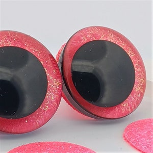 Clear Safety Eyes with Hot Pink Frost Glitter Slip & Black Iris with Washers - 9 sizes (12mm-40mm) Amigurumi, doll, toy, animal, crochet