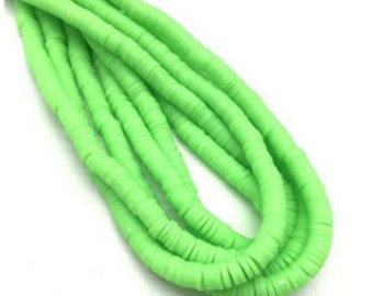 6mm Polymer Clay Disc Beads Green, AFRICAN Heishi Beads, Chip Disc Beads, Vinyl Heishi, 16 inch Strand, DIY Jewelry Beads