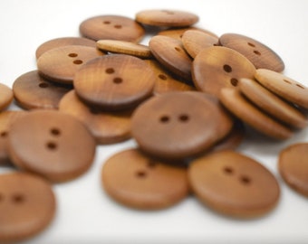 Wood Sewing Buttons - Solid Beech Wood - Made in Italy - Flat 2 Hole Buttons in Dark Oak Stain, 15mm or 20mm (5pk)