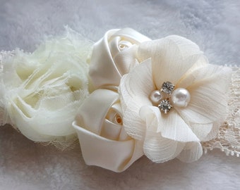 Ivory Satin Bow Headband for Baby Girl, Christening Headband, Baptism Hair Accessory, Flower Girl Bow, Newborn Headband, First Birthday