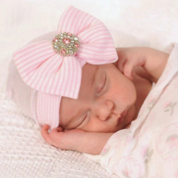 Girls Newborn Hospital Hat, Girl Hospital Hat, Newborn Hospital Hat, newborn hospital hat with bow, baby hat, Baby hat hat with bow