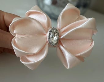 Pink Satin Bow, Hair Clip, Pink Bow, Toddler Hair Clip,Hair Accessories, Light Pink Hair Accessories, Birthday Hair Accessory
