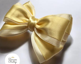 Yellow Satin Hair Bow, Hair Bow for Girls, Baby Bow Clip, Hair Accessories for Kids, Spring & Summer Bow, Pale Yellow Barrette, Easter Bows
