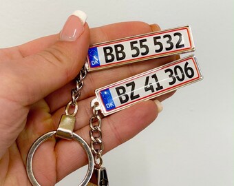 Custom Denmark number plate keychain, Denmark license plate keyring. Any country plate and car logo keyring