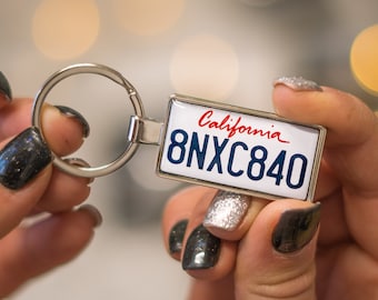 Customized - california state number plates keychain with car model! Any state/country availabe. Double sided keyring
