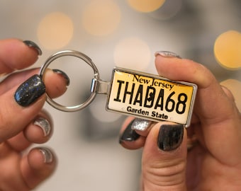 custom New Jersey State License Plate keychain, number plates keyring, any state available, any car brand