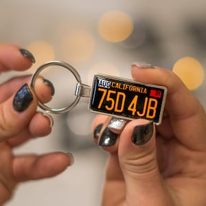 Custom vintage California license plate keychain, Legacy plate, old california number plates keyring, black california license plate