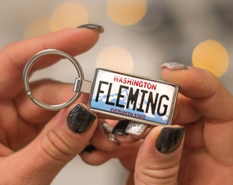 plate keyring, Washingon state license plate keychain, evergreen state keyring