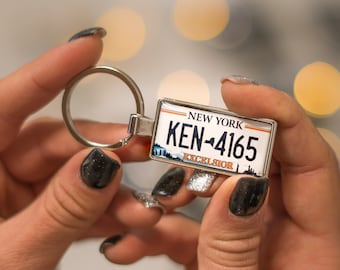 Number keychain, License plate keyring, New york license plate, custom plate keyring, car lovers gift