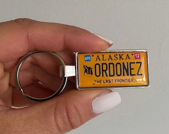 Alaska license plate keyring, custom plate keyring, personalised keyring