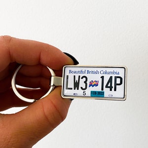 Personalized keyring, custom Canada pendant,  British Columbia number plate keyring