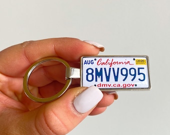 Custom plate keyring, California license plate keychain, car plate keyring, personalised keyring