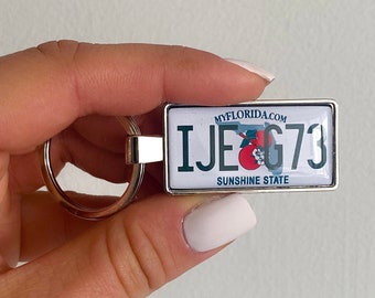 Florida license plate keychain, personalised plate keyring, mini copy plate