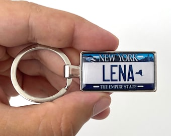 Custom old New York license plate keyring, NY auto plate