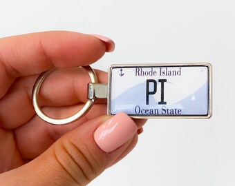 Personalized keychain with rhode Island number plates, custom rhode island license plate keychain