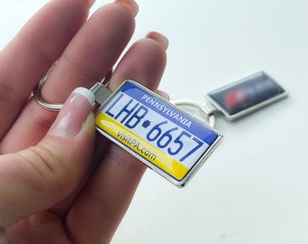 Personalised USA Pennsylvania license plates keychain, double sided keyring, custom made, two sides can be chosen