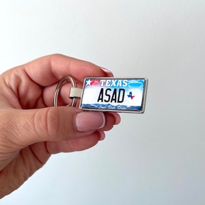 Texas nummerplaat sleutelhanger, gepersonaliseerde Texas sleutelhanger, aangepaste nummerplaat van Texas