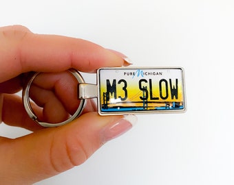 custom Michigan license plate keychain. USA number plate keyring