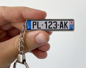 Personalised French license plate keyring, custom France number plate keychain