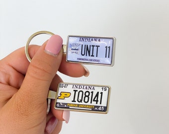 Indiana license plate keychain, custom double sided keyring