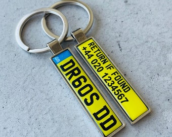 Any country, personalized and double sided, car number plate keyring with car model or your design