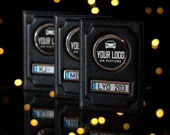 Personalised car documents wallet, custom license plate