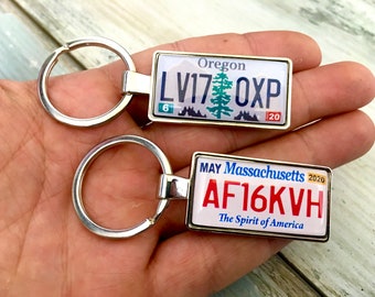 Custom maded Oregon plates keyring, Massachusetts license plates or other states plates keychains with photo, car model, name and other