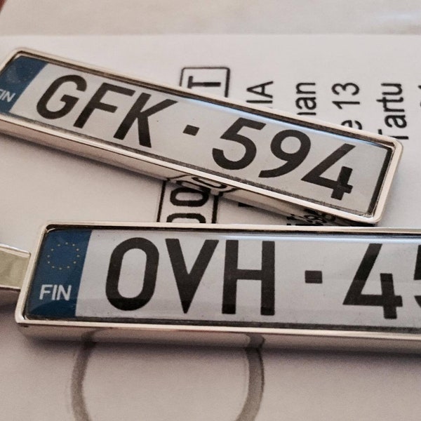 Customized, double sided keychain with any country number plates and car model