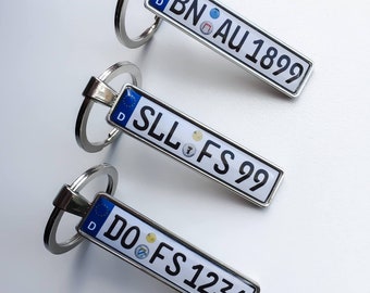 Personalized two sided germany number plates keychain with car model. Driver gift. Any country number plates