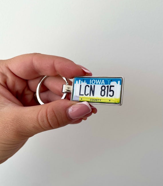 Iowa License Plate Keyring Custom Number Plate Keychain Iowa Etsy