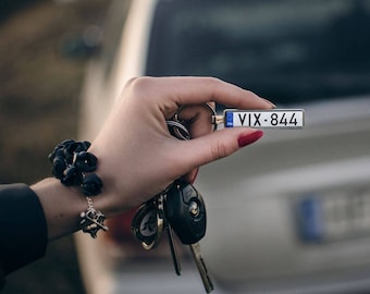 Any country, double sided, car number plate keyring with car model or your design