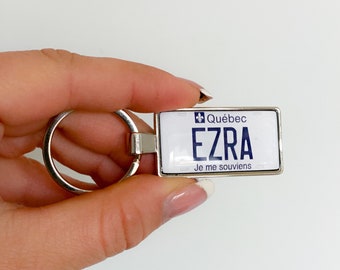 personalised Quebec  License plate keyring, two sided quebec number plates keyring, quebec canada number license plate