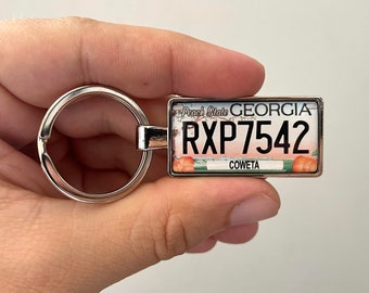 Georgia license plate keyring, personalised Georgia keyring, Georgia number plate keychain