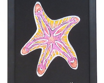 Starfish Metallic Watercolor Artwork Ocean Sea Creature Art