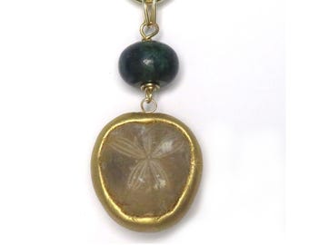 Sea Urchin Fossil Pendant with Gem Bead Real Fossil Nature Jewelry