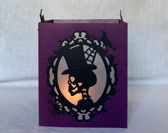 SKULL & HauntedHOUSE Mini Lantern (for battery tea lights) Purple/Black w/White