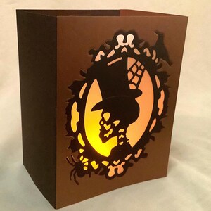 Halloween SKULL Mini Lantern (for battery tea lights) Copper&Brown w/White