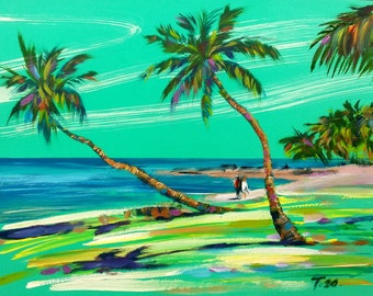 Beach Sea Painting Original Art Hawaii Original Acrylic 15" by 11" by TORVIKS