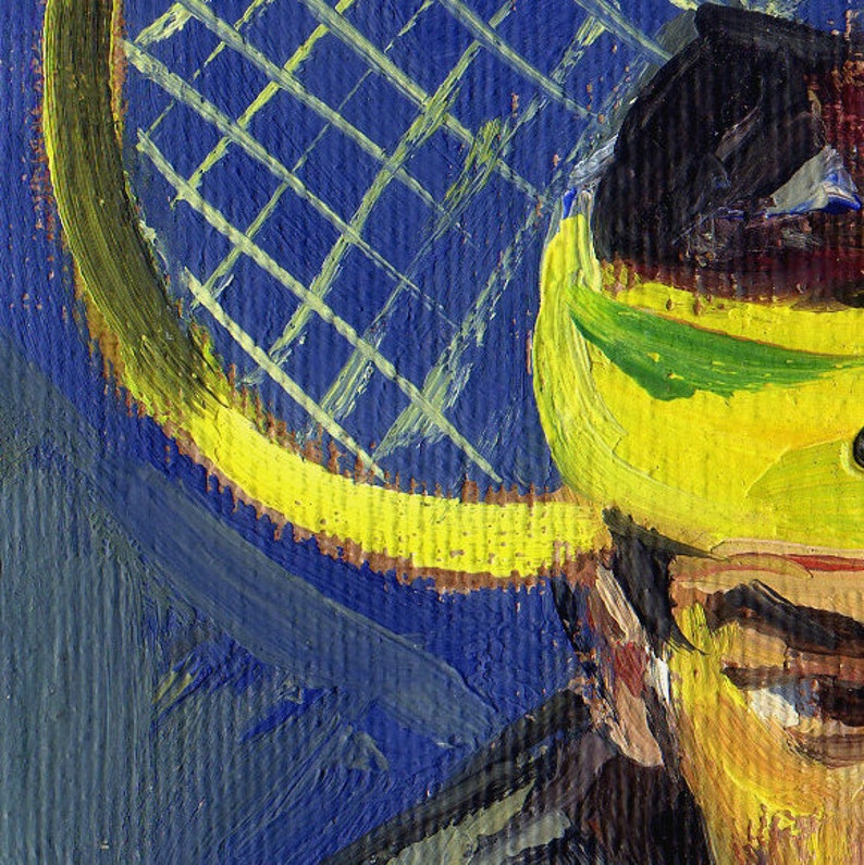 Tennis Painting Original Oil Canvas Art Home Decor 3 by 5.5 by TORVIKS