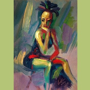 Woman  Painting  Original Art Oil  Canvas   Woman Art Small  7&quot; by 4.5&quot; by TORVIKS