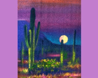 Arizona Painting  Original Art Acrylic  Saguaro National Park Art  Home decor  15" by 11" by TORVIKS